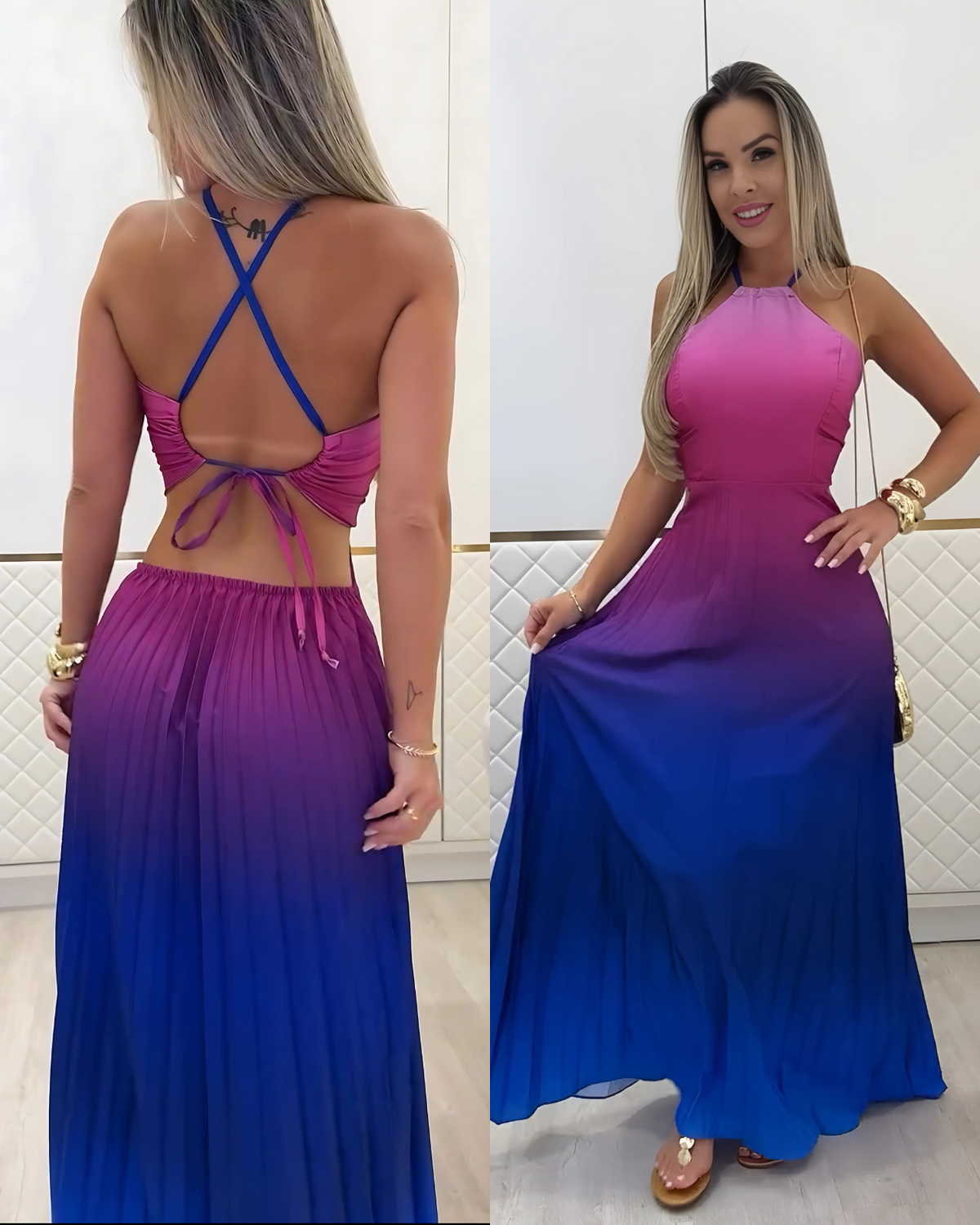 Vestido Amanda Azul/Pink